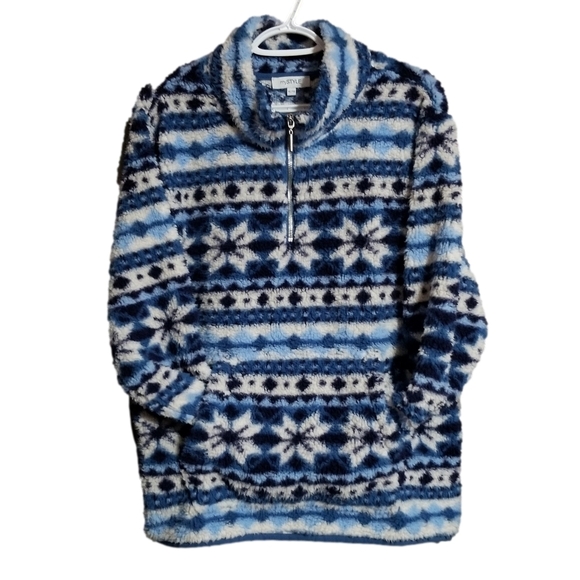 MyStyle Light Weight Nordic Winter Design Fleece 1/4 Zip Pullover Sweater XL - Picture 2 of 14